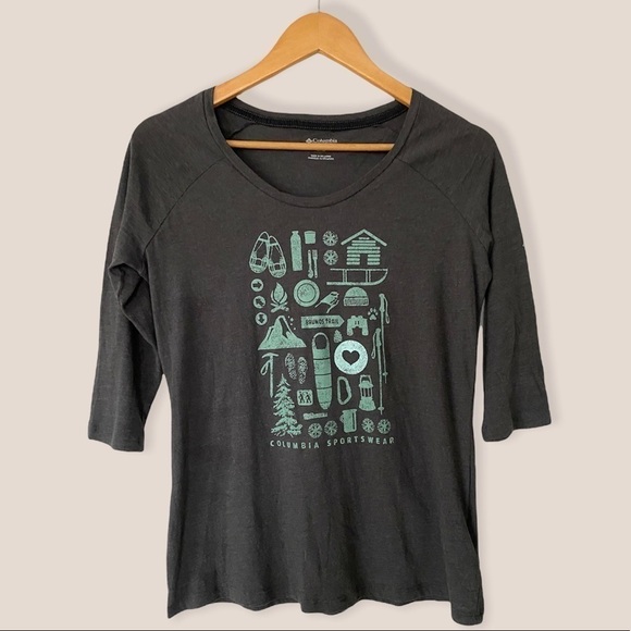 COLUMBIA Camp Stamp 3/4 Sleeve Tee Shirt - Picture 2 of 7